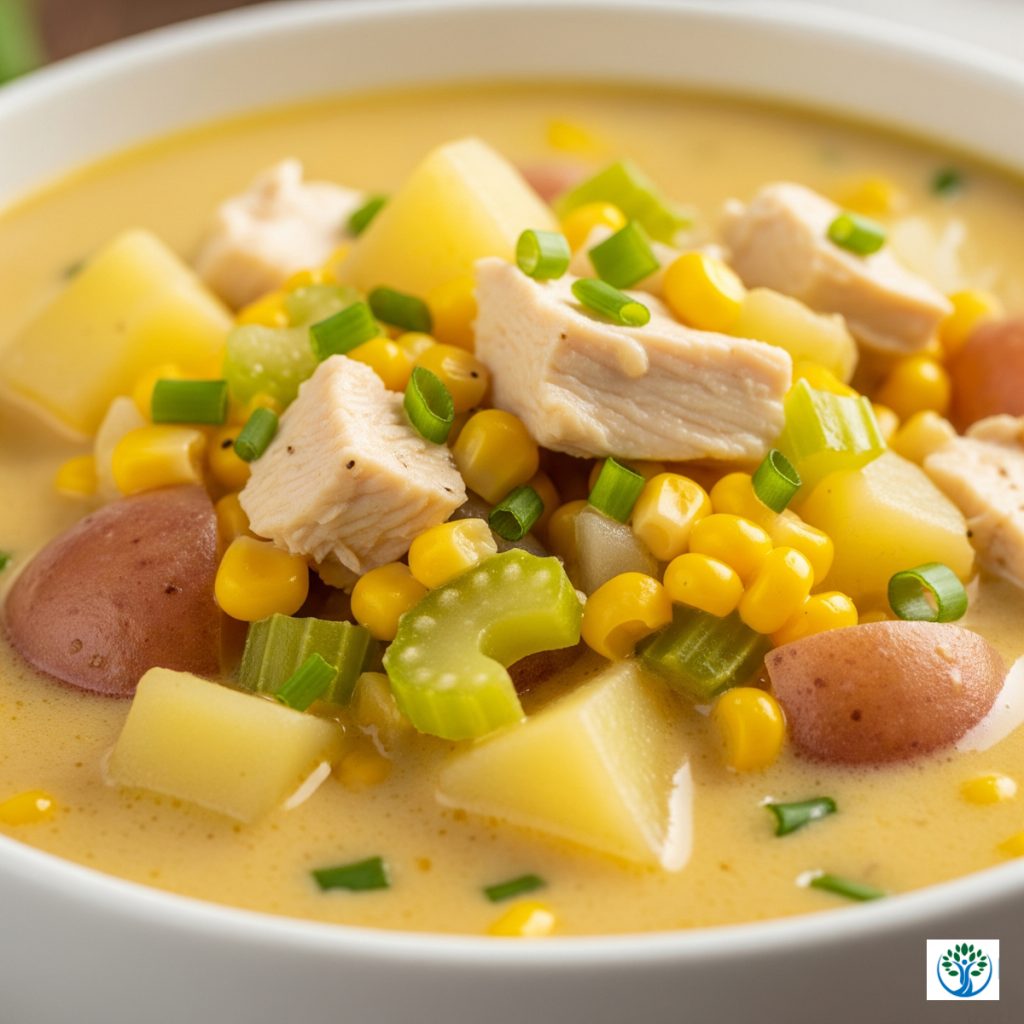 Chicken Corn Chowder with Potatoes and Celery