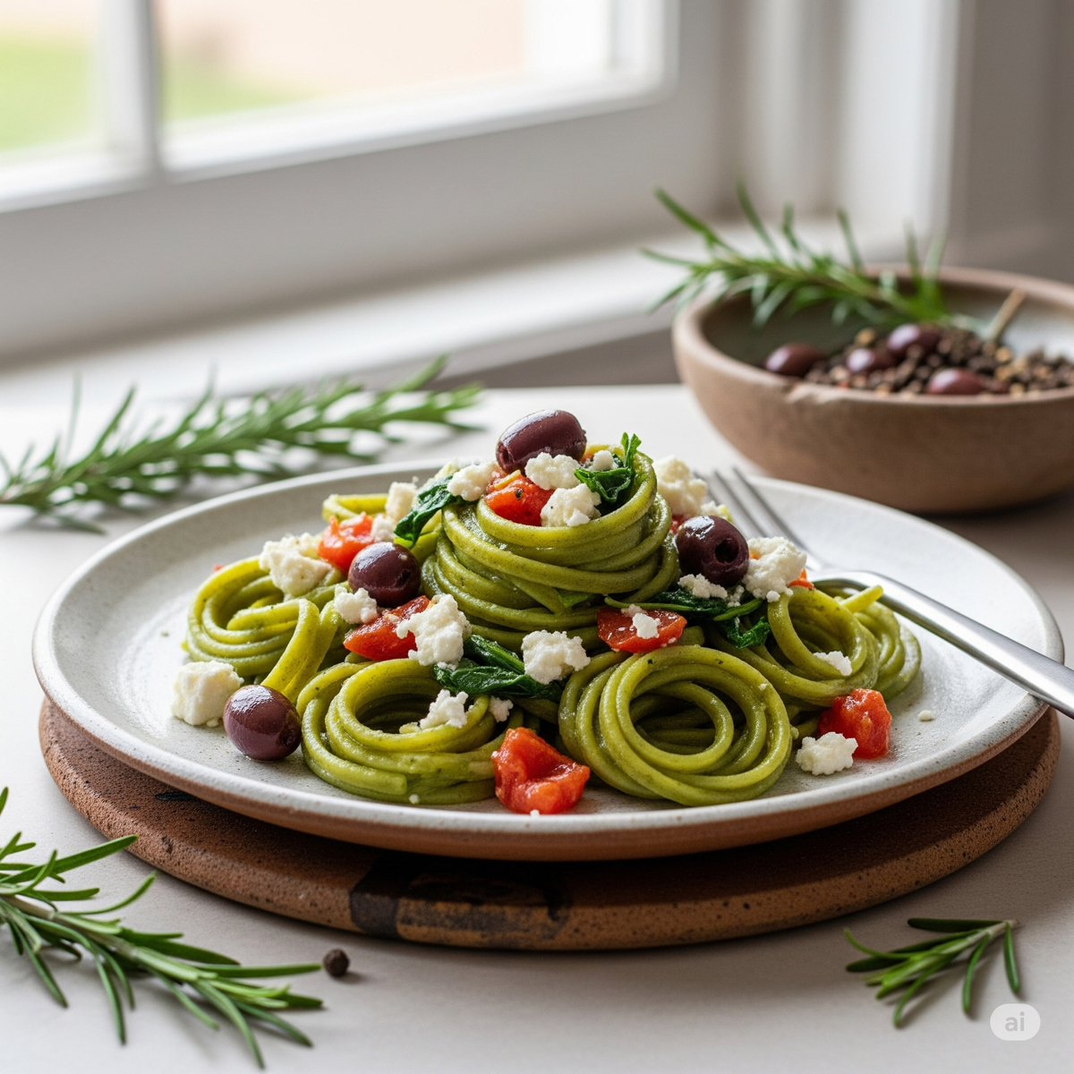 Homemade Green Mediterranean Pasta