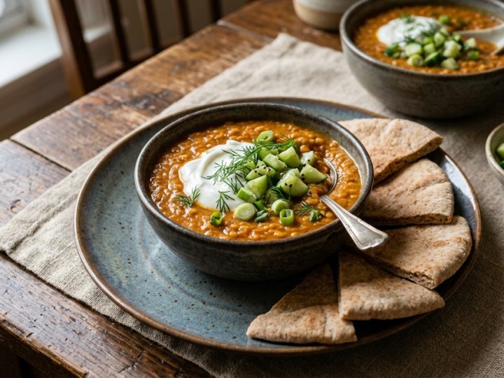 Indian Dal with Yogurt and Cucumbers
