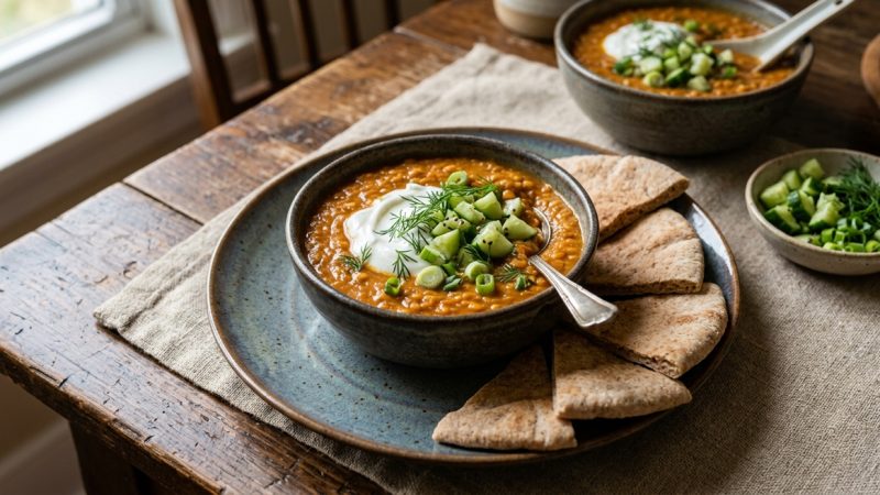 Indian Dal with Yogurt and Cucumbers