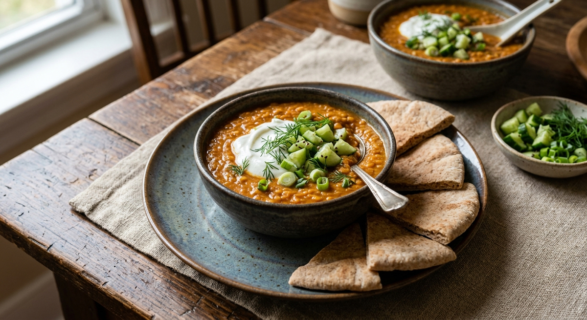 Indian Dal with Yogurt and Cucumbers