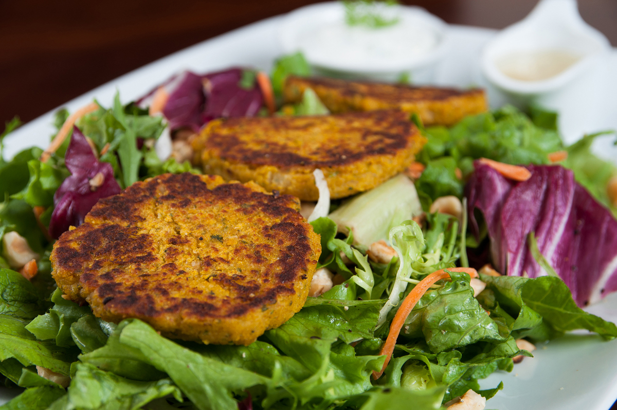 Chickpea and Butternut Squash Fritters with Field Greens