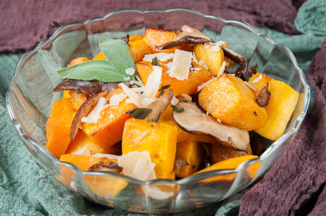 Roasted Butternut Squash with Sautéed Shiitake Mushrooms and Fresh Sage